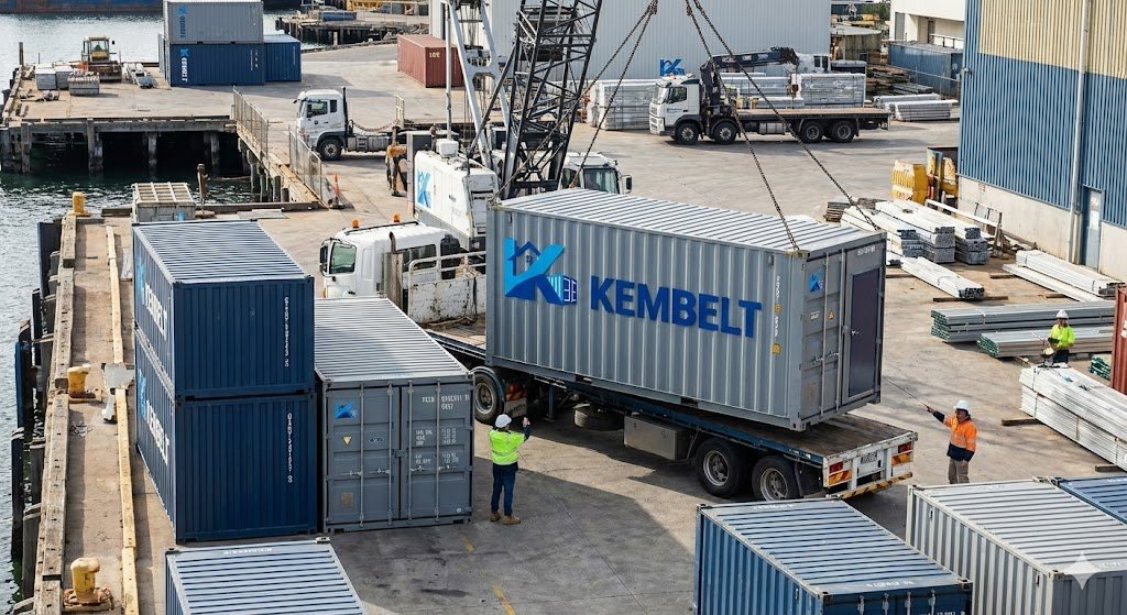 Vue aérienne du terminal à conteneurs avec des grues portuaires